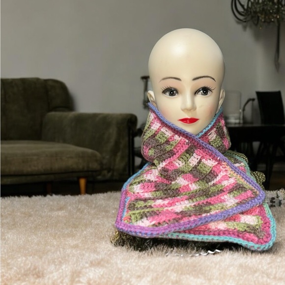 handcrafted Other - Handcrafted crocheted scarf. 36 inches long. 9 inches wide.  Pink, green, brown